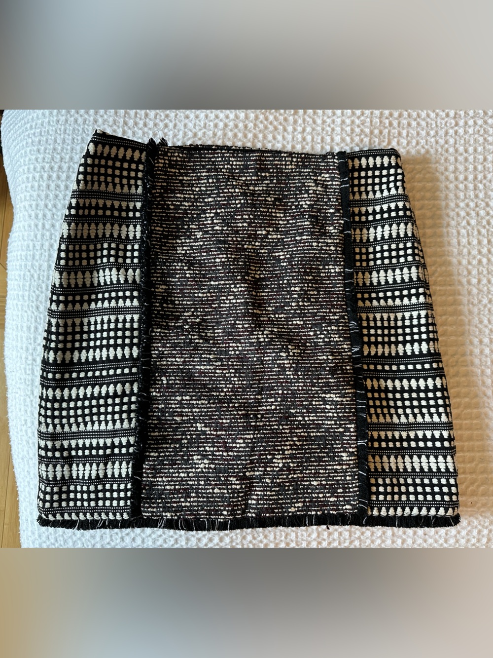 LOFT Black and White Tweed Pencil Skirt with Burgundy Accents